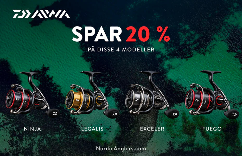 Spar 20 % på Daiwa Ninja, Legalis, Exceler og Fuego hos Nordic Anglers