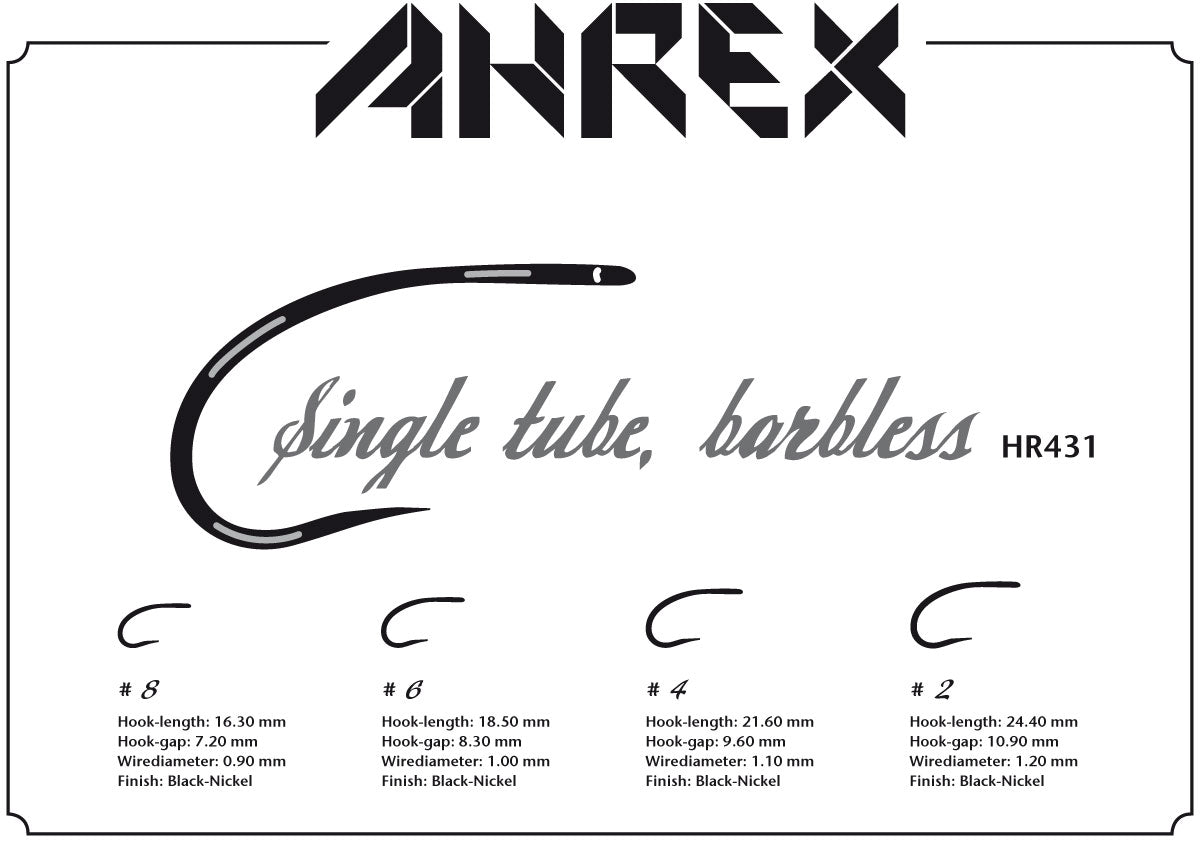 AHREX HR431 Hooks - Tube Single BARBLESS 