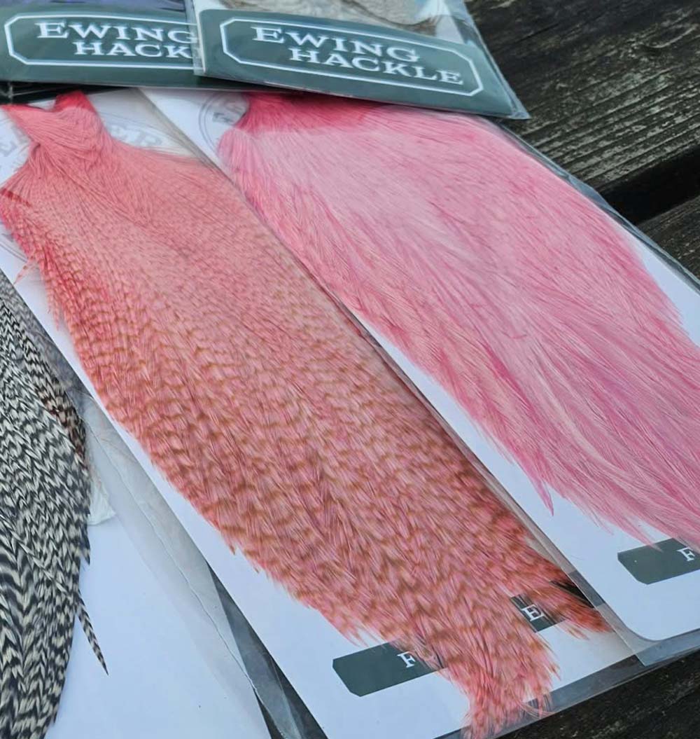 Ewing #1 rooster cape - Grizzly bleached dyed Salmon pink