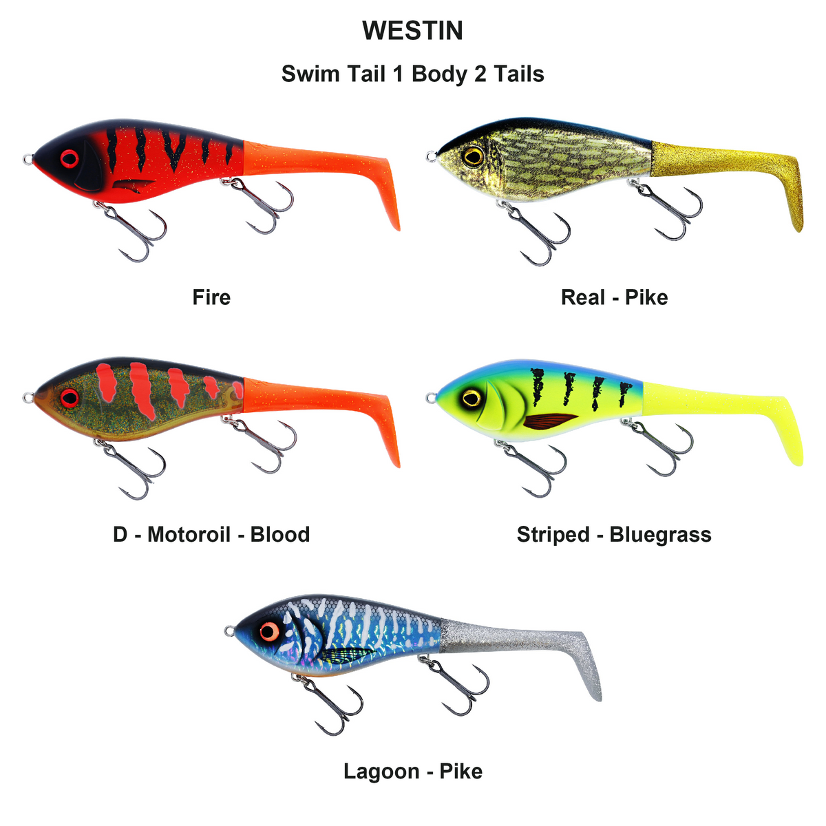 Farveoversigt – Swim Tail 1 Body 2 Tails