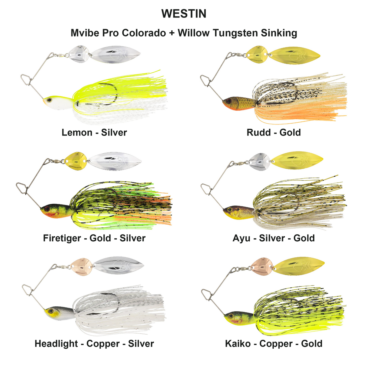 Farveoversigt – Mvibe Pro Colorado + Willow Tungsten Sinking