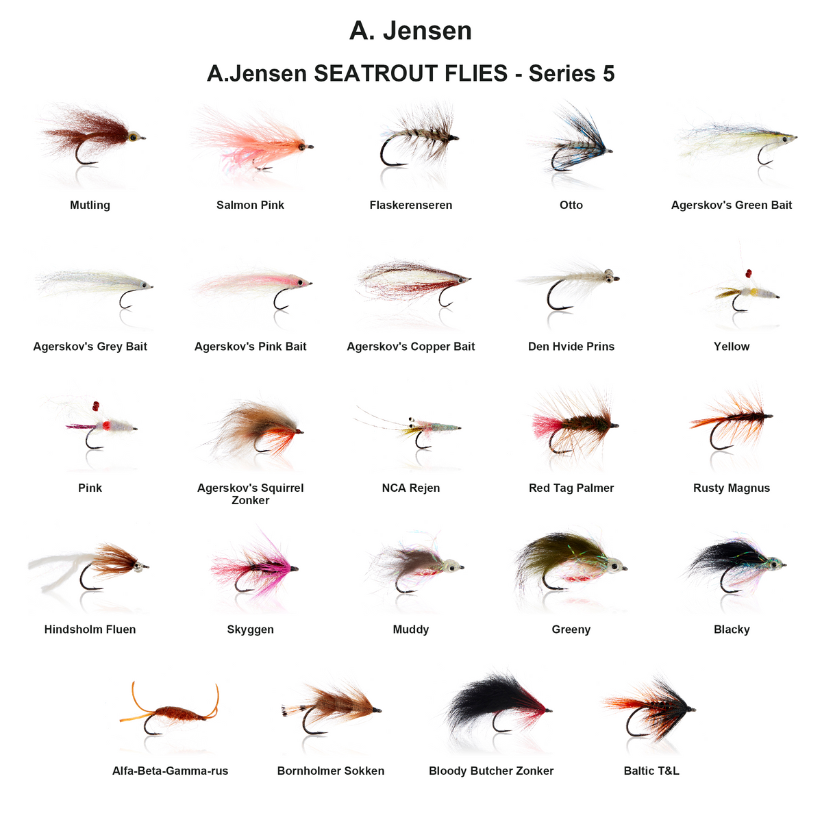 Farveoversigt – A.Jensen SEATROUT FLIES - Series 5