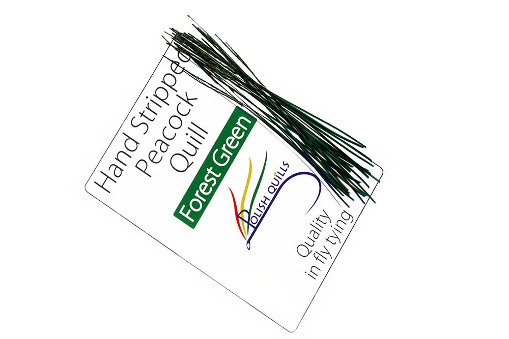 Hand Stripped Peacock Quill - Forest Green