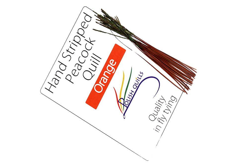 Hand Stripped Peacock Quill - Orange