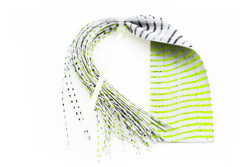 Barred Round Rubber Legs - White/Black/Chartreuse Green (FL)