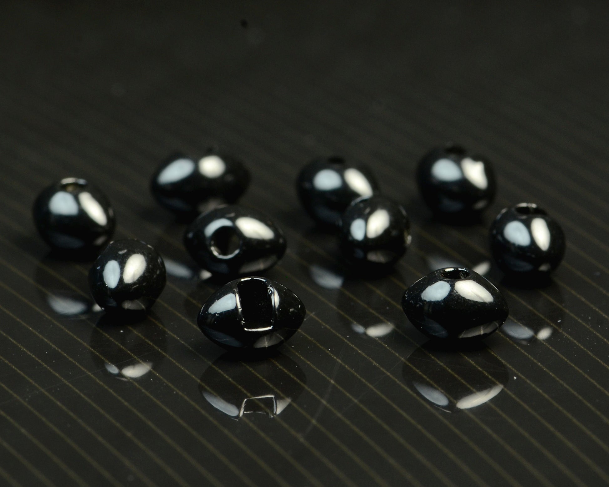 Spawn Slotted Tungsten Football Beads - 7.0 mm - Black